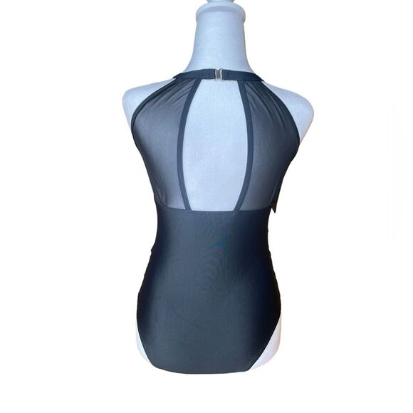 Tempt Me Black One Piece Swimsuit High Neck Plunge Ruched Tummy Control Small - Picture 4 of 13